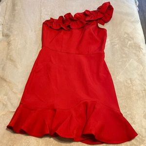 Red Ruffled One Shoulder Dress